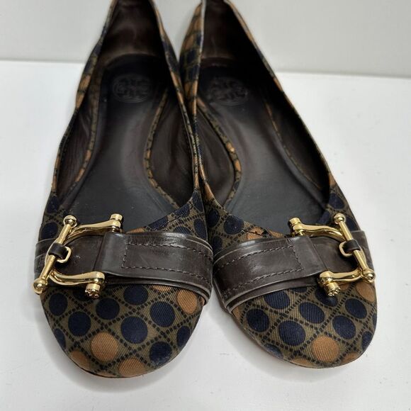 Tory Burch Flats Size 6 Brown/Navy RARE Gold Hardware Noel Casual Shoes - Picture 3 of 9